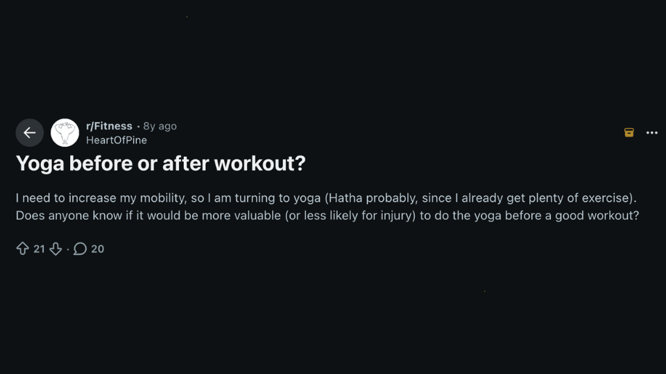 a person asks if doing Hatha yoga before or after a workout is more beneficial or safer for injury prevention