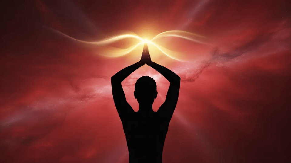 a person meditating with a clear visual flow of them engaging in correct mudra formation and anchoring their focus