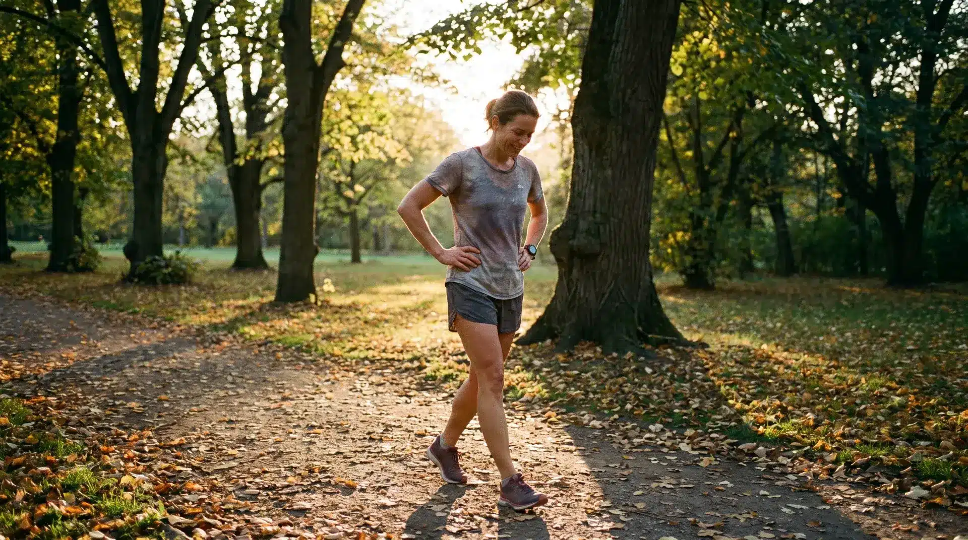 a runner cooling down with a slow walk after completing a hiit running workout session (1)