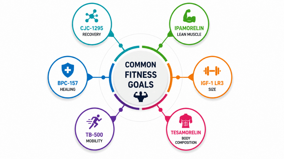 fitness infographic showing common peptides and their associated training goals