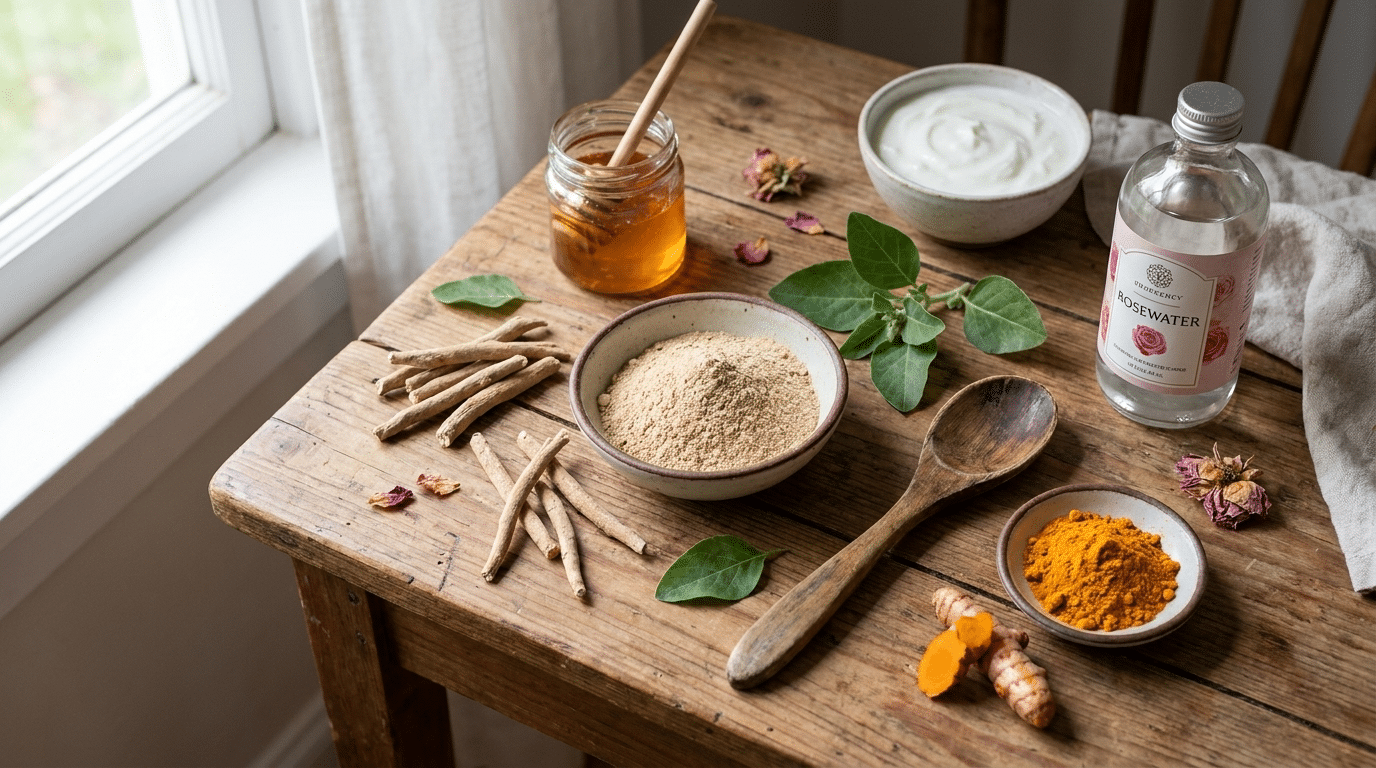 homemade ashwagandha powder face mask with honey and yogurt