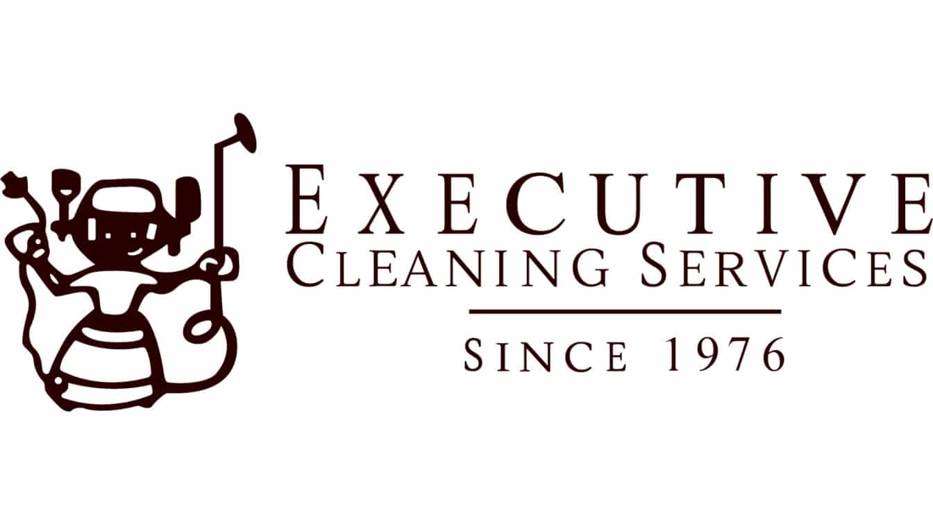 logo of Executive Cleaning Services featuring a stylized cleaning robot holding tools, with bold text reading executive cleaning services Since 1976