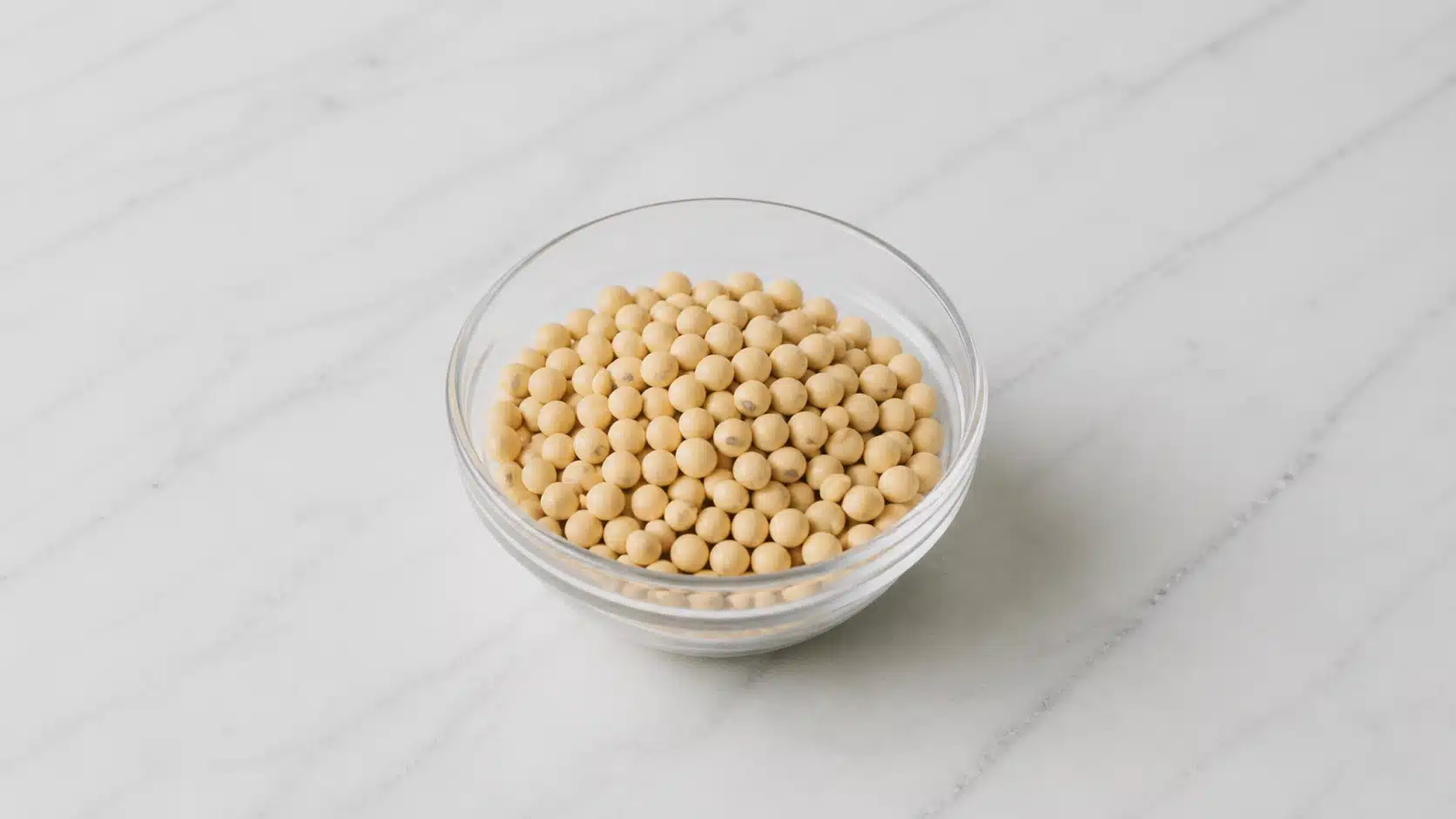 raw soybeans in a bowl on marble surface with natural lighting