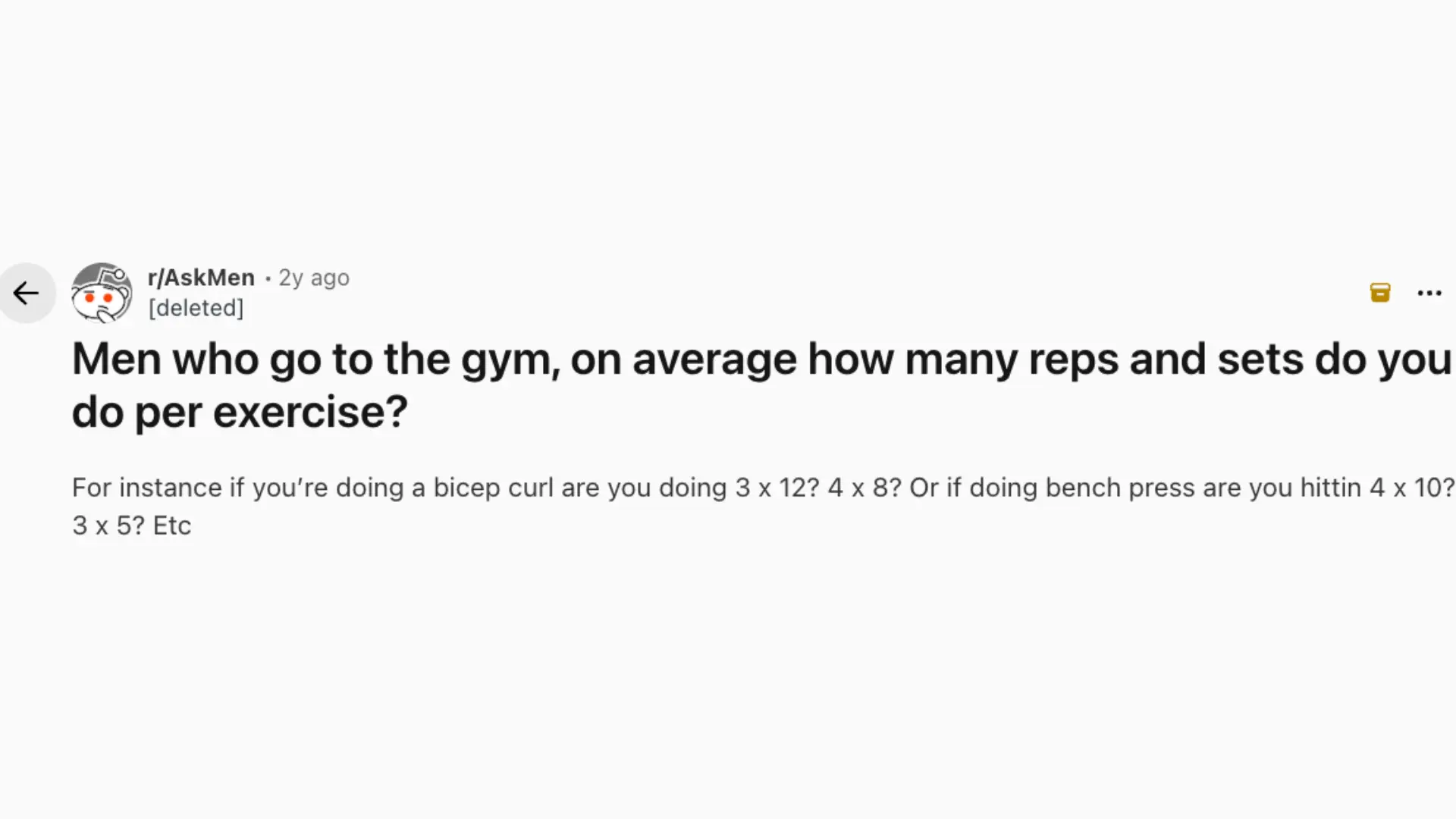 reddit post asking gym-goers how many reps and sets they do per exercise during workouts