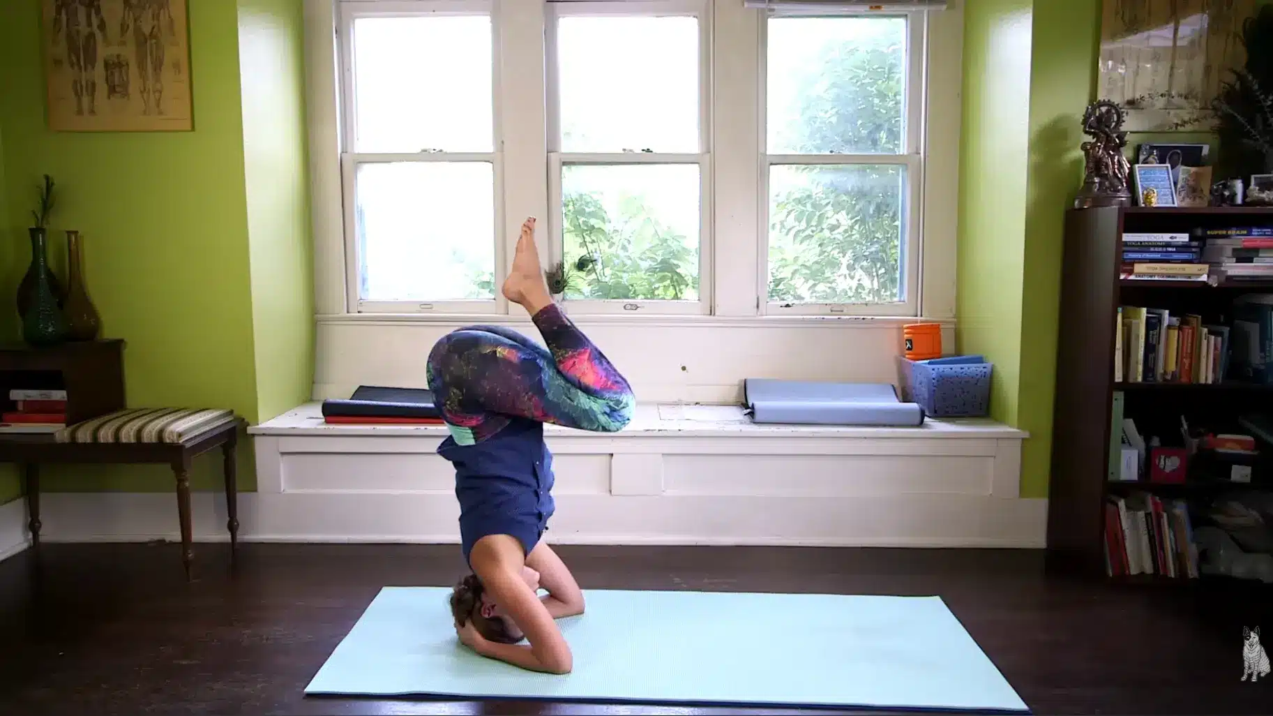 safe exit from yoga headstand into child’s Pose