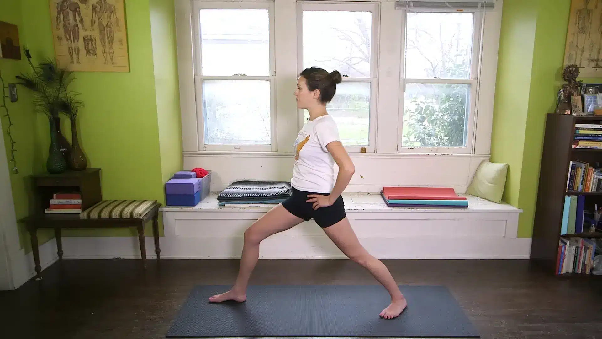 feet standing on yoga mat with overlay of technical notes and ide setup screenshot