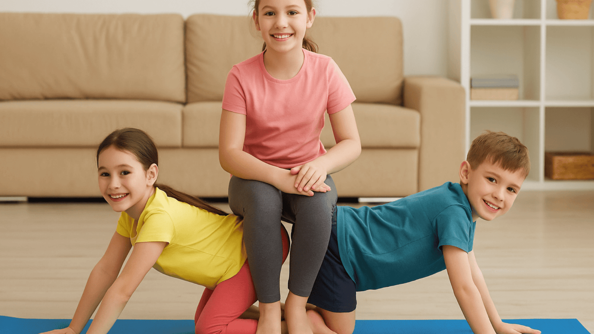 kid 3 person yoga poses easy