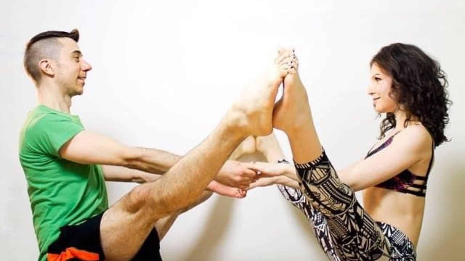 wide legged double boat pose