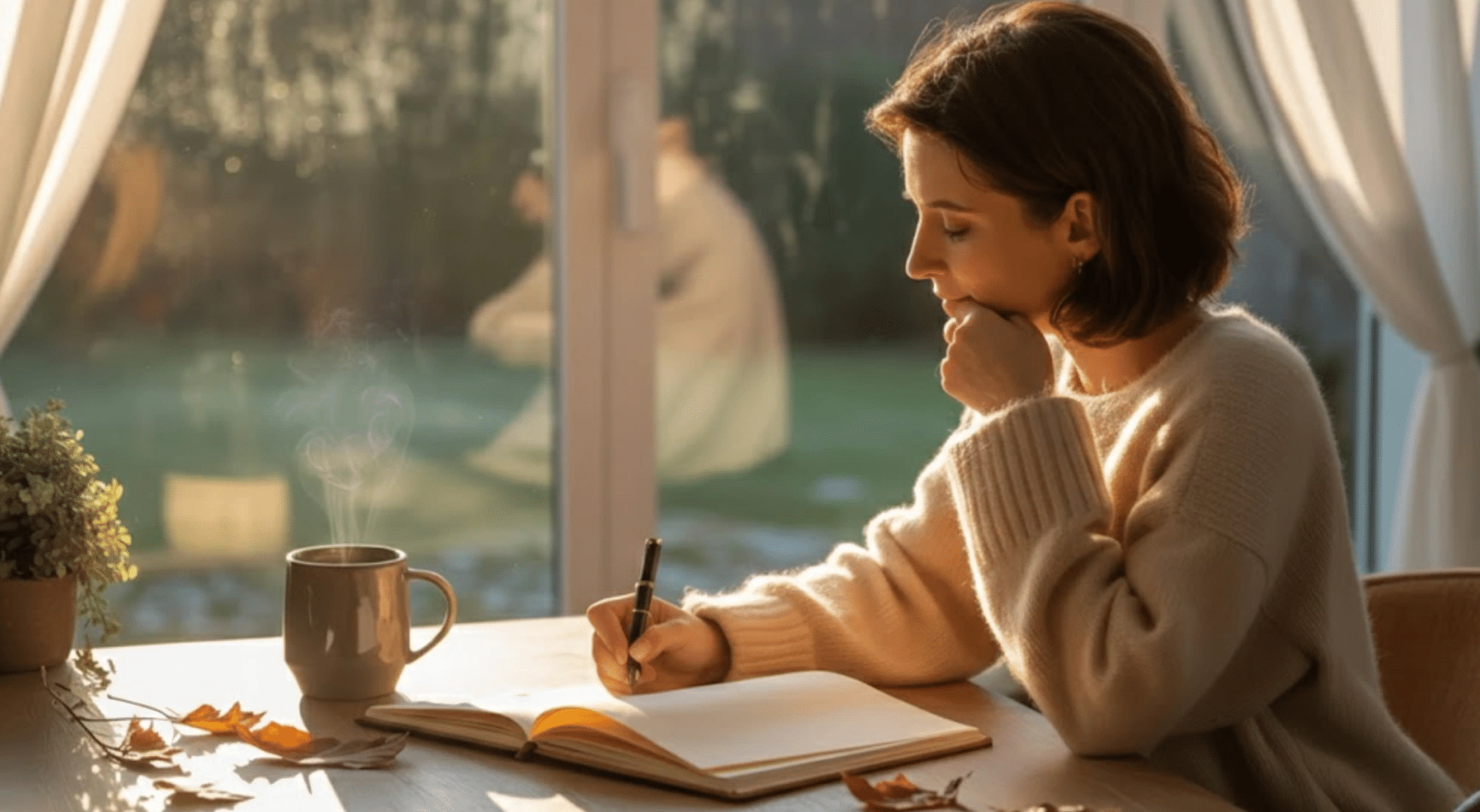Person journaling in quiet morning light