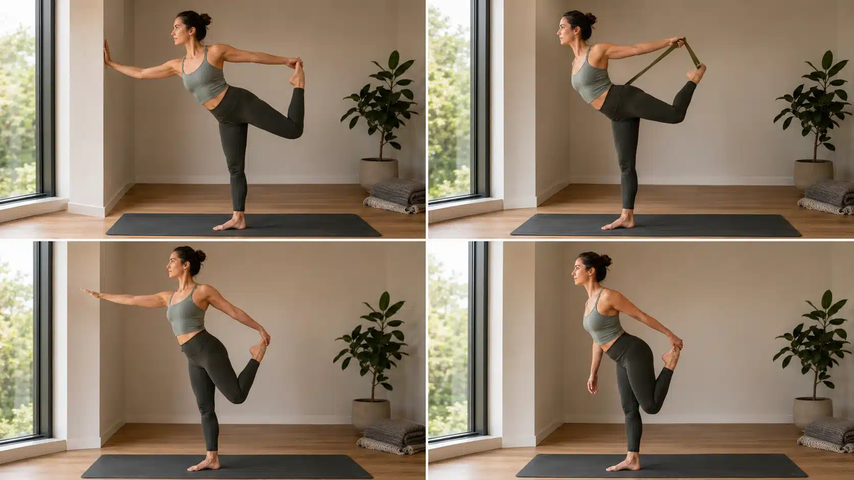 dancer pose modifications shown across four panels