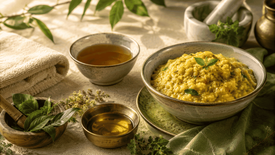 panchakarma-cleanse-featured-kitchari-herbal-tea-ayurvedic-setup