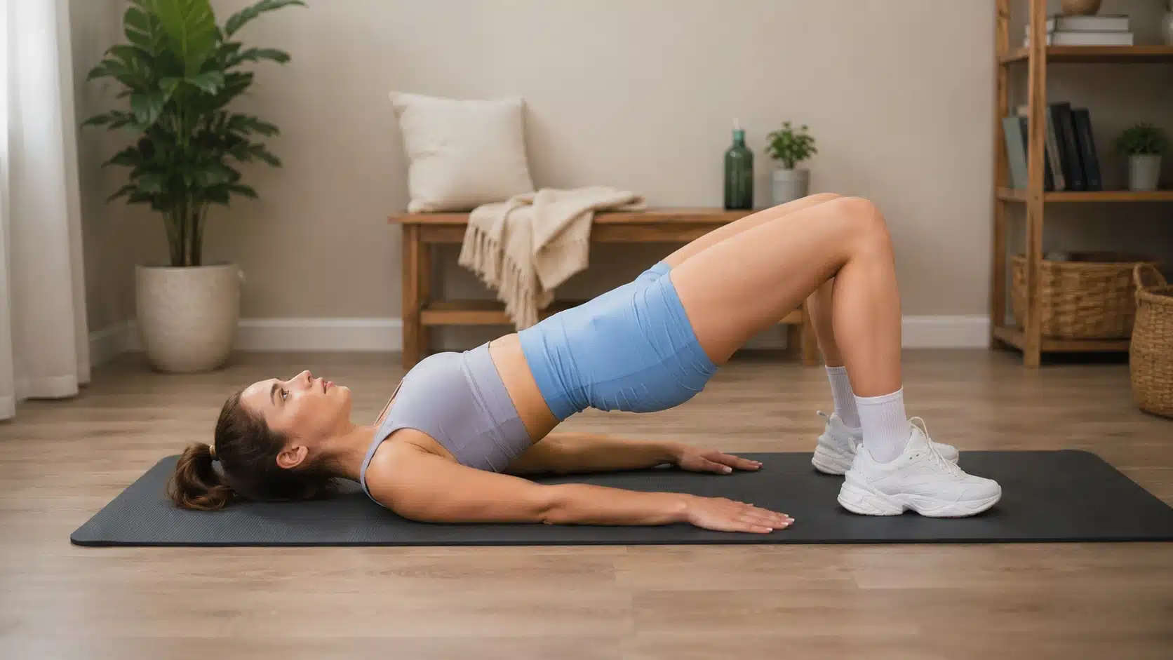 woman doing bird dog exercise on a yoga mat to build gentle core stability and balance