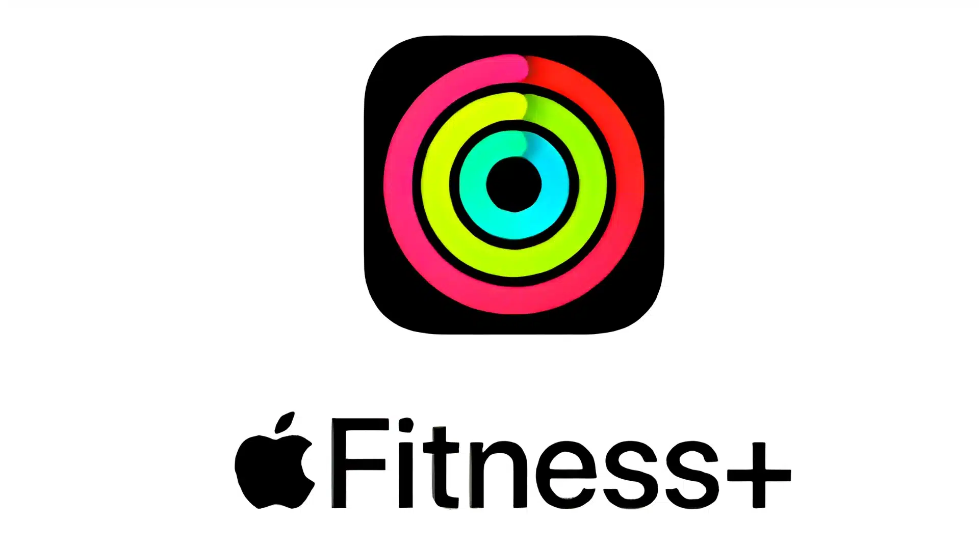 apple fitness plus logo with colorful activity rings icon above black apple fitness wordmark