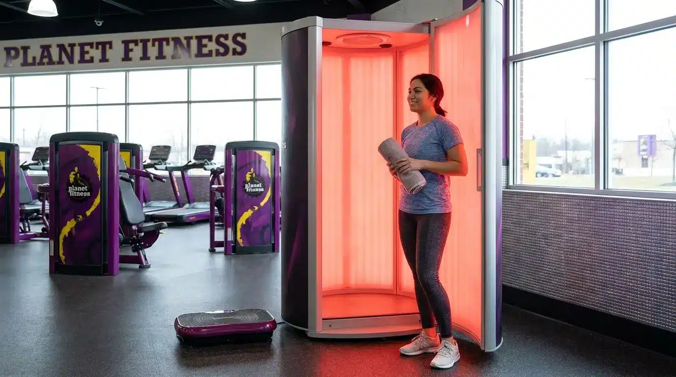person using red light therapy as part of a regular gym recovery routine