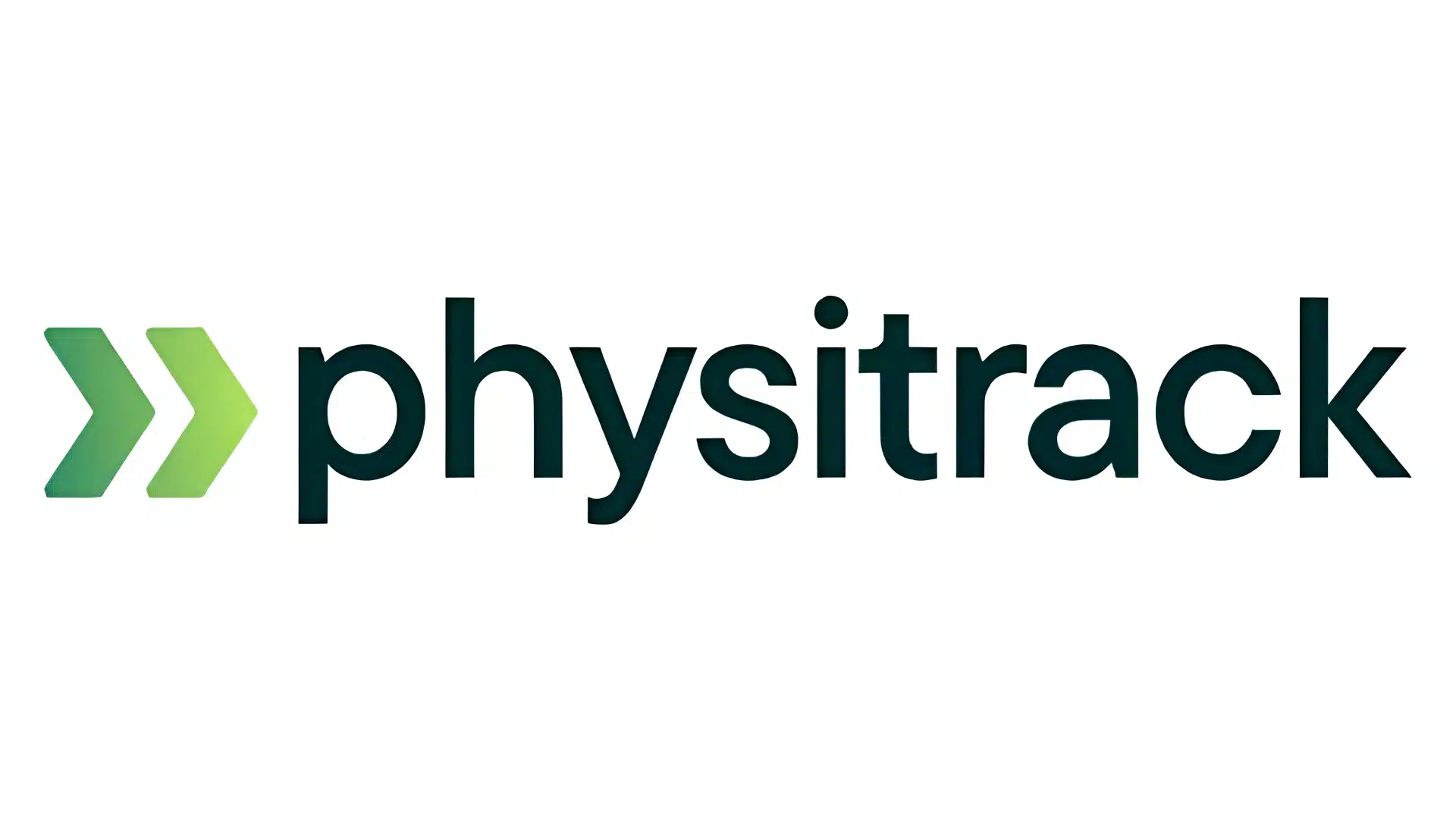 physitrack logo with green arrow mark and dark lowercase wordmark on a white background