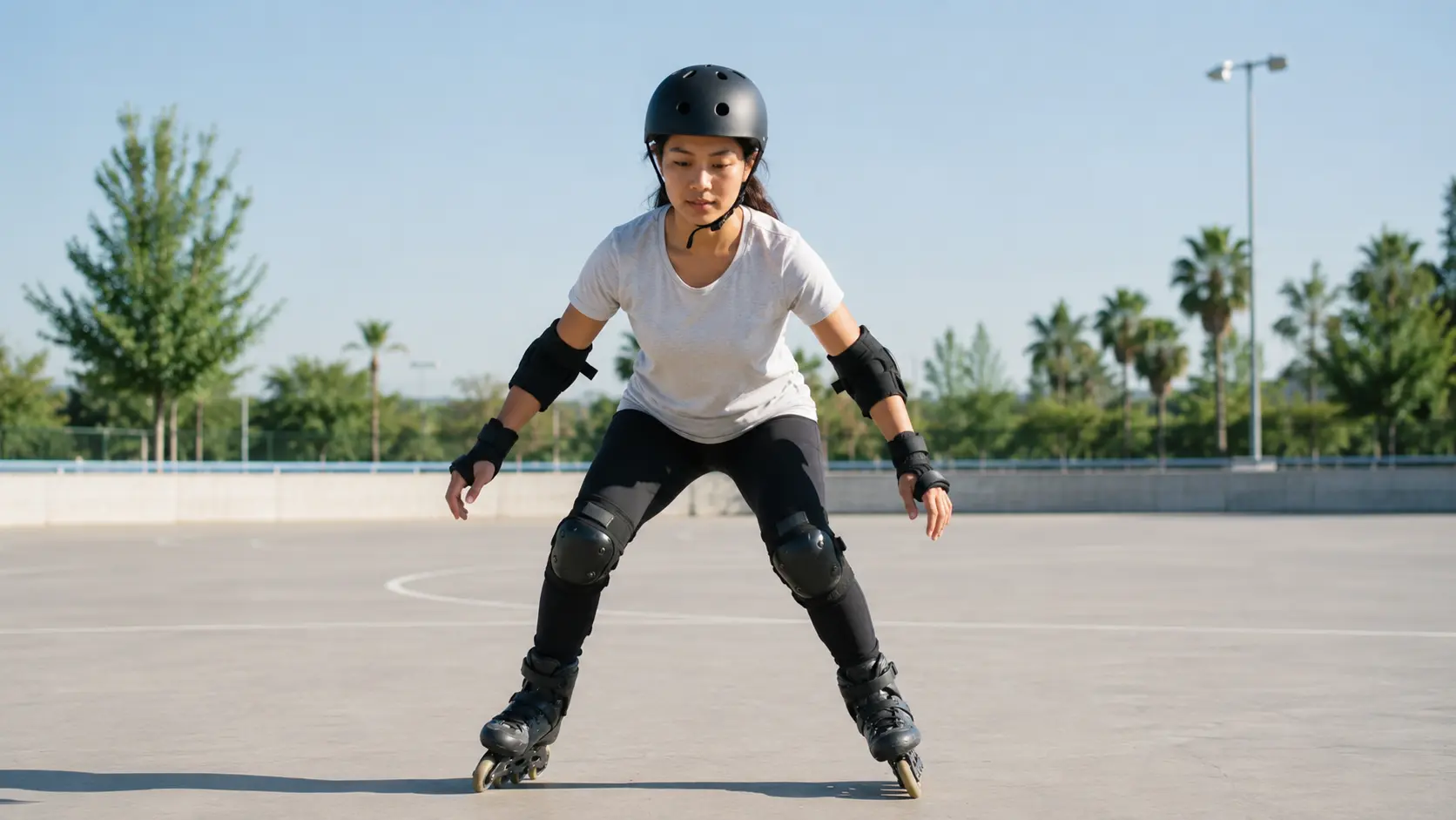 beginner skater using practice cones