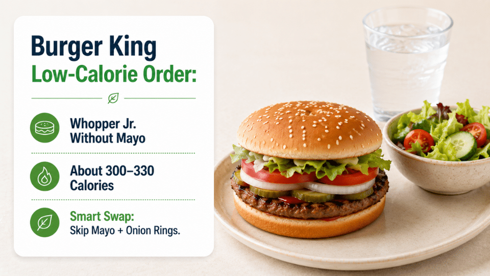 low-calorie fast food burger king whopper jr without mayo with side salad and water meal idea plate