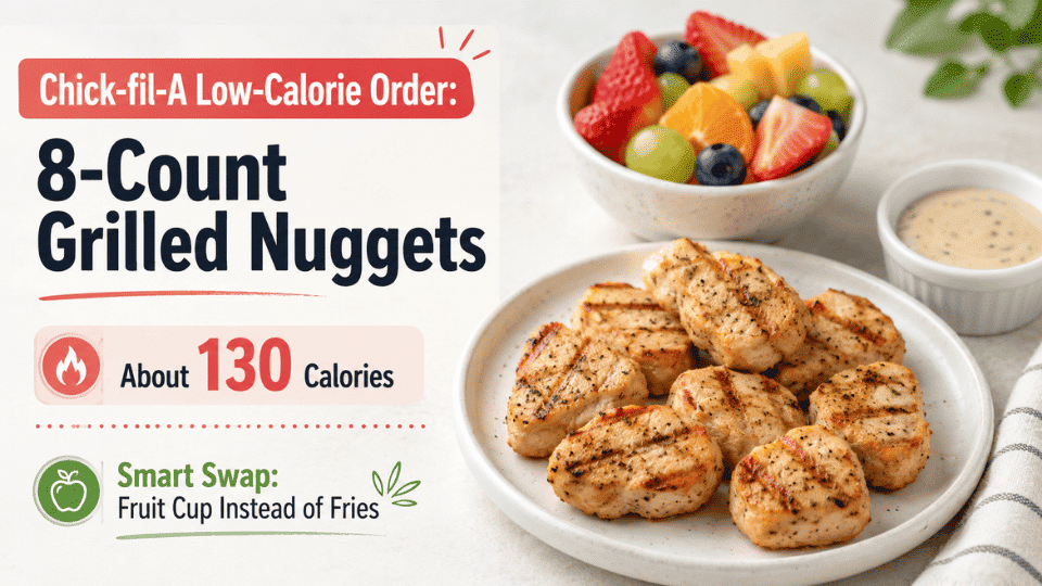 low-calorie fast food chick-fil-a grilled nuggets with fruit cup and light dipping sauce meal idea