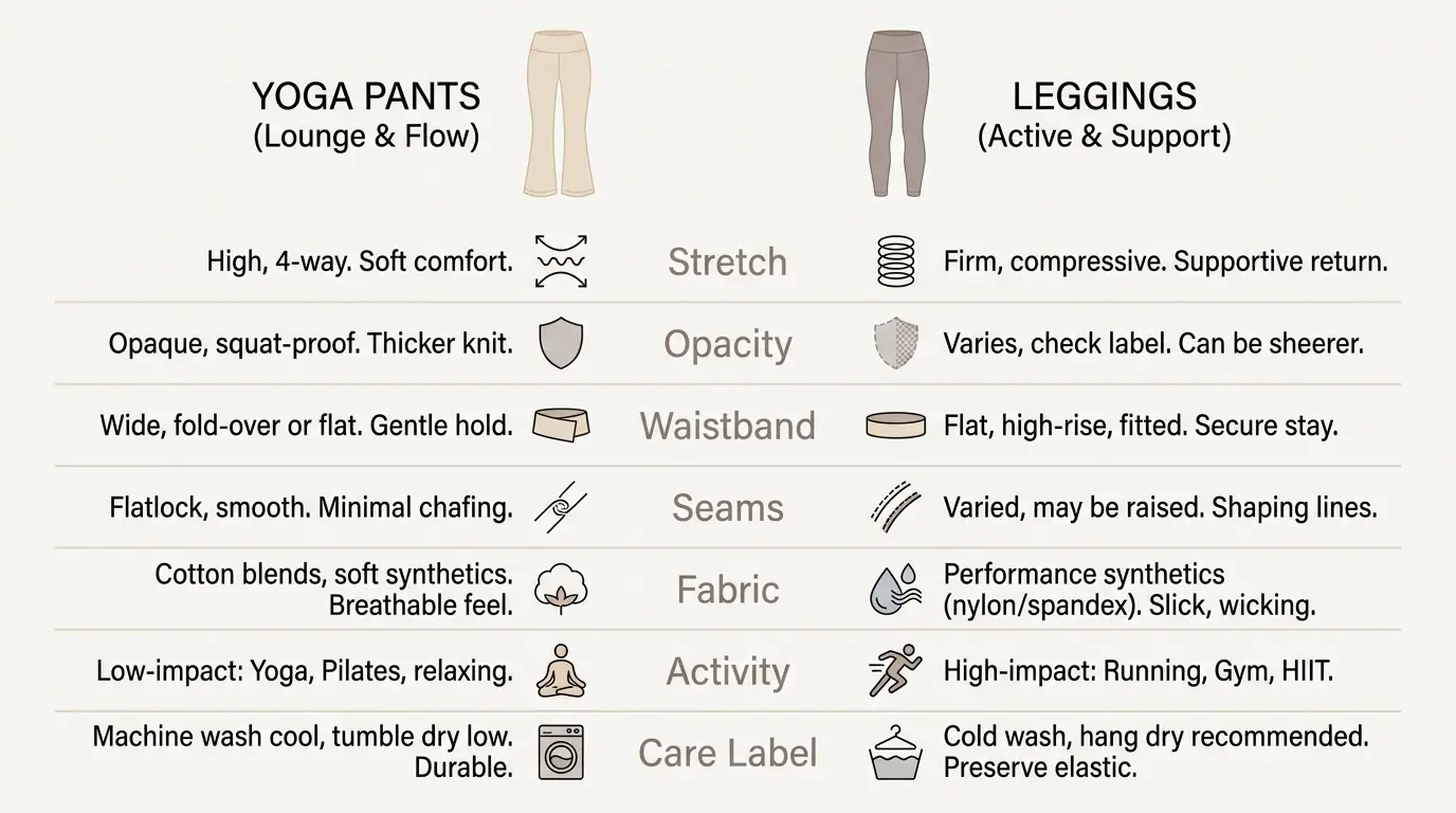 minimal checklist for choosing yoga pants or leggings by fit fabric waistband and activity
