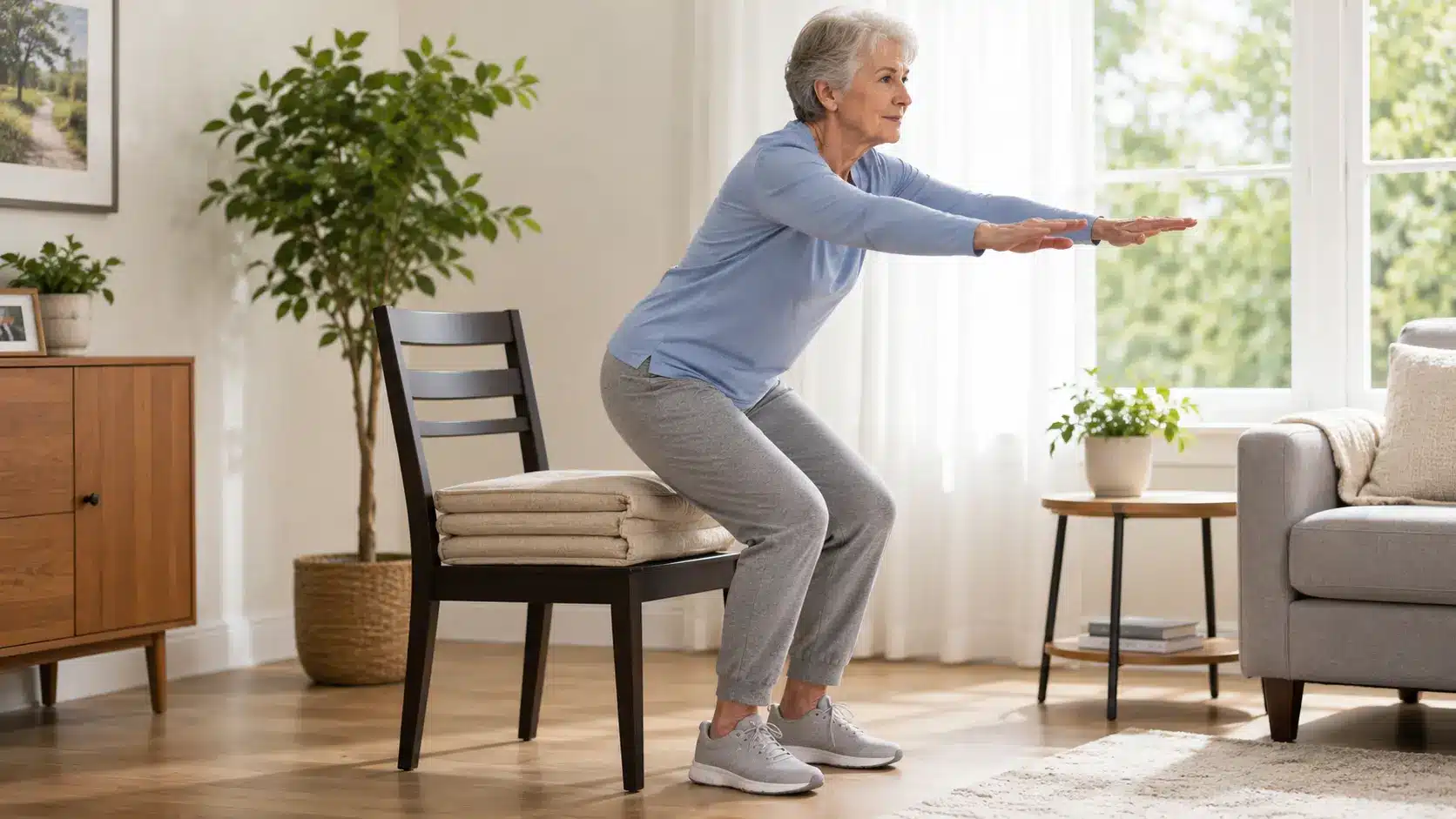 old adult doing raised seat sit to stand