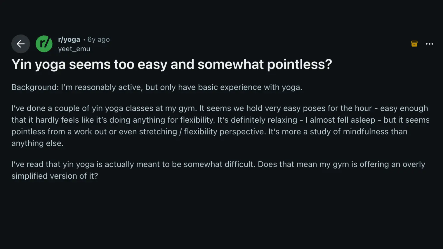 reddit post about yin yoga