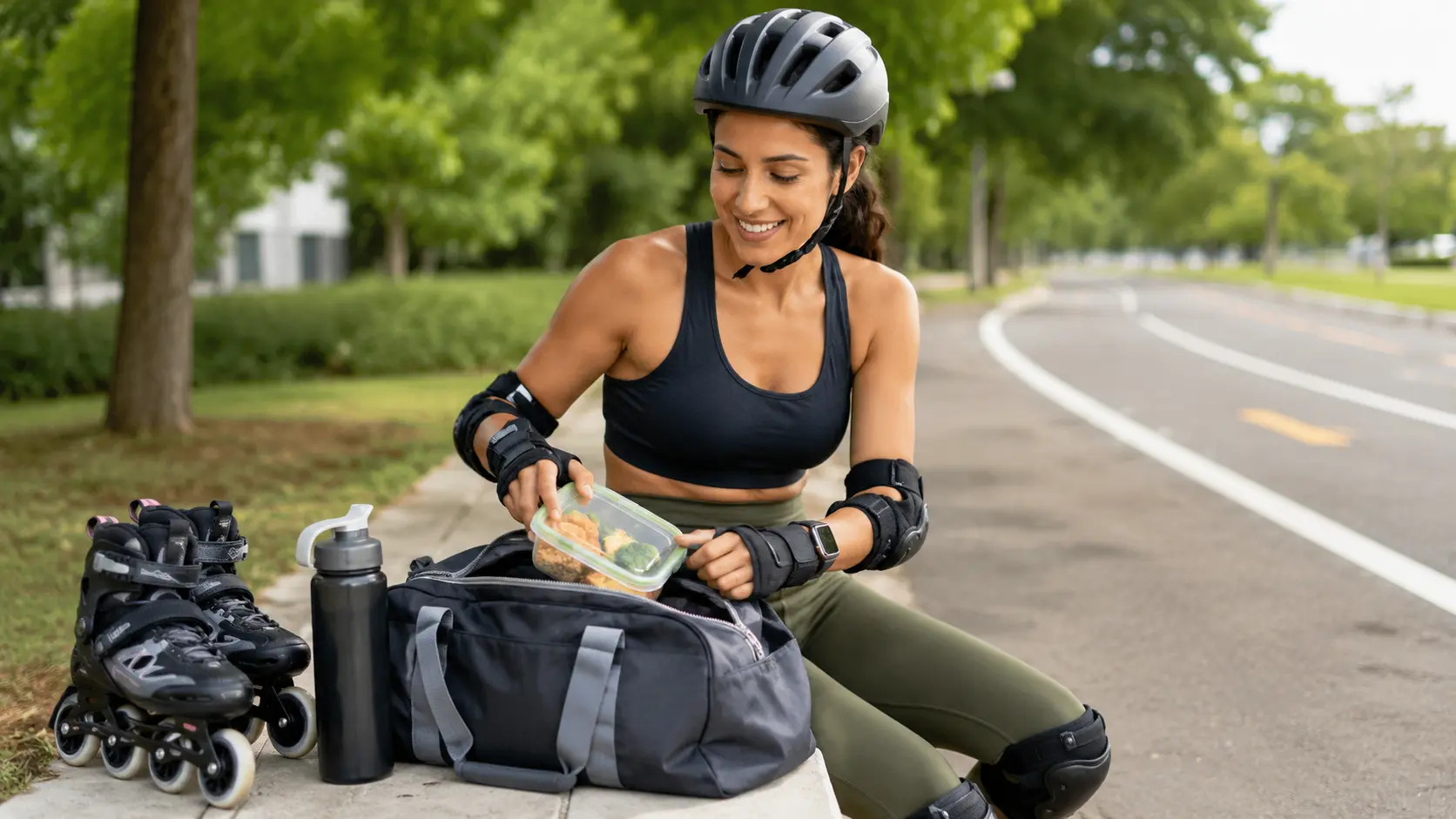 skater preparing for fitness routine