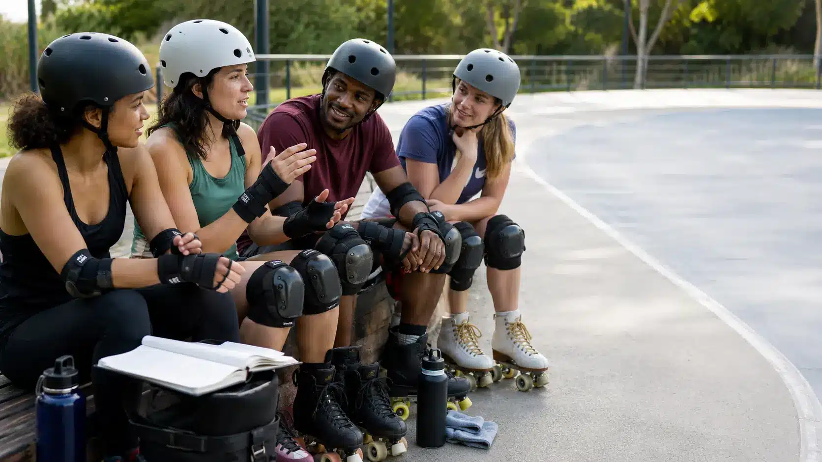 skaters discussing workout feedback